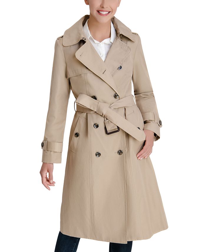 London Fog Double-Breasted Hooded Water-Resistant Trench Coat - Macy's