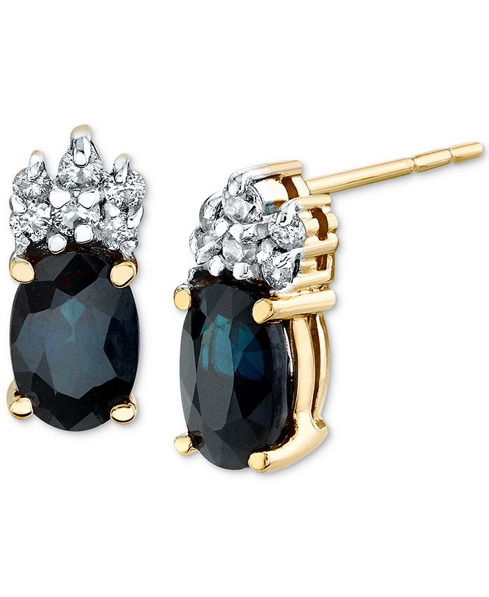 Macy's - Sapphire (1-1/5 ct. t.w.) & Diamond (1/10 ct. t.w.) Stud Earrings in 14k Gold
