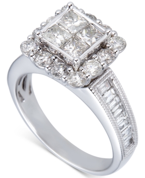 image of Diamond Princess Quad Cluster Engagement Ring (2 ct. t.w.) in 14k White Gold
