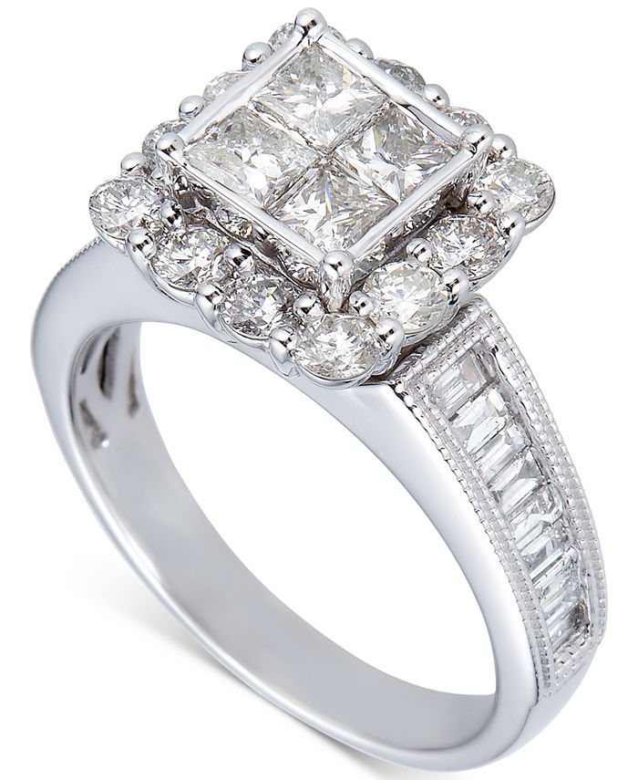 Macy's - Diamond Princess Quad Cluster Engagement Ring (2 ct. t.w.) in 14k White Gold
