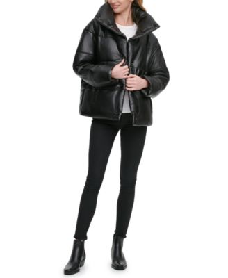 Oversized Faux-Leather Puffer Coat, Created for Macy's