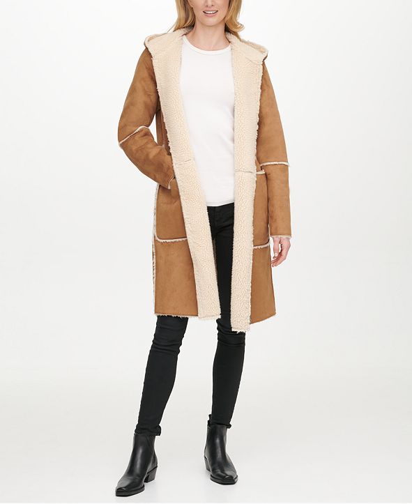 DKNY Hooded Faux-Shearling Coat & Reviews - Coats - Women - Macy's