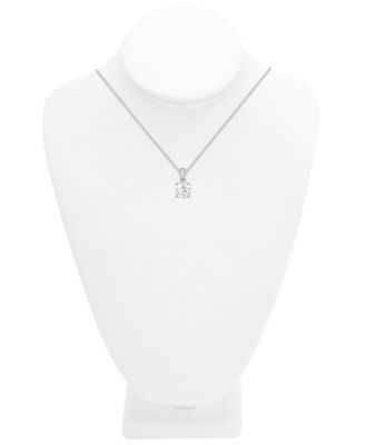 Cubic Zirconia Solitaire Pendant Necklace, 16" + 2" extender in Silver or Gold plate