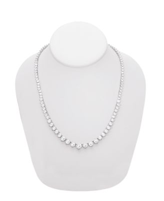 Graduated Cubic Zirconia Tennis Necklace In Silver Plate or Gold Plate