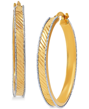 image of Medium Textured Two-Tone Hoop Earrings in 14k Gold & White Gold