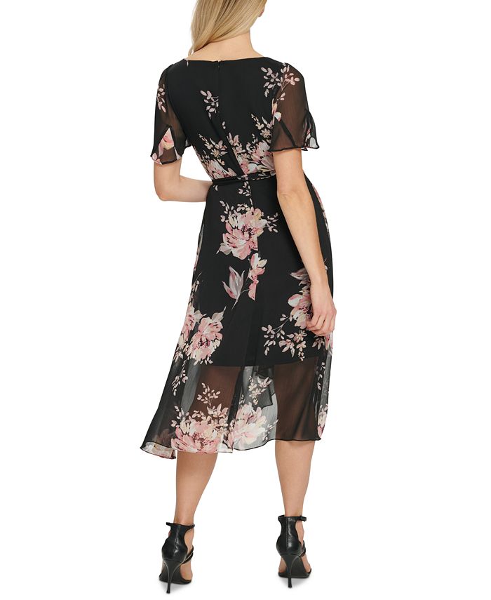 DKNY Floral-Print Faux-Wrap Dress & Reviews - Dresses - Women - Macy's