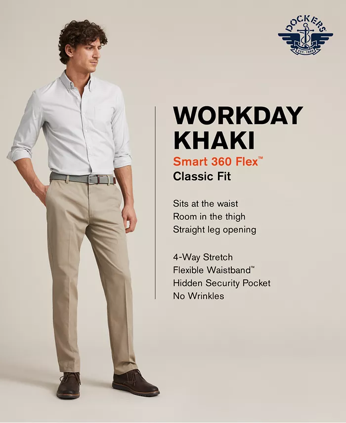 Men's Workday Smart 360 Flex Classic Fit Khaki Stretch Pants - thumbnail 9