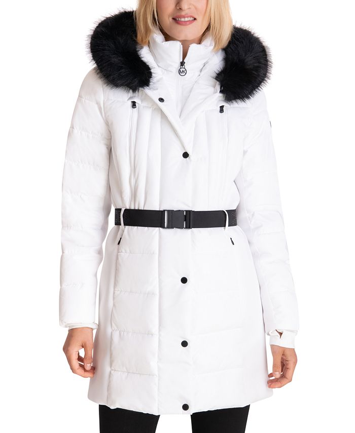Michael Kors Belted Faux-Fur-Trim Hooded Puffer Coat & Reviews - Coats &  Jackets - Women - Macy's