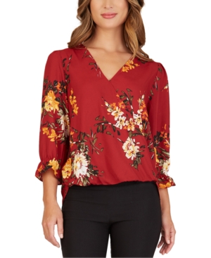image of Bcx Juniors- Floral-Print Faux-Wrap Top