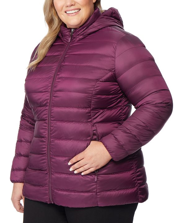 32 Degrees Plus Size Hooded Packable WaterResistant Puffer Coat