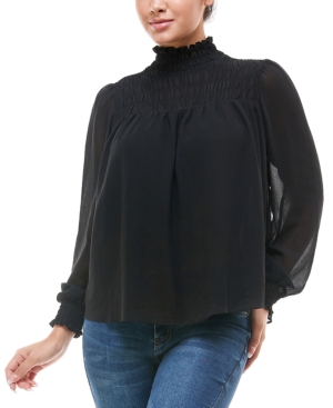 image of Q & A Mock-Neck Smocked Top