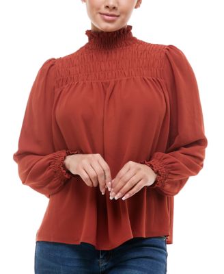 Swiss Dot Mock Neck Smocked Top