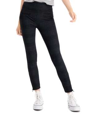 image of Rewash Juniors- High-Waist Plaid Zipper-Detail Ponte Leggings