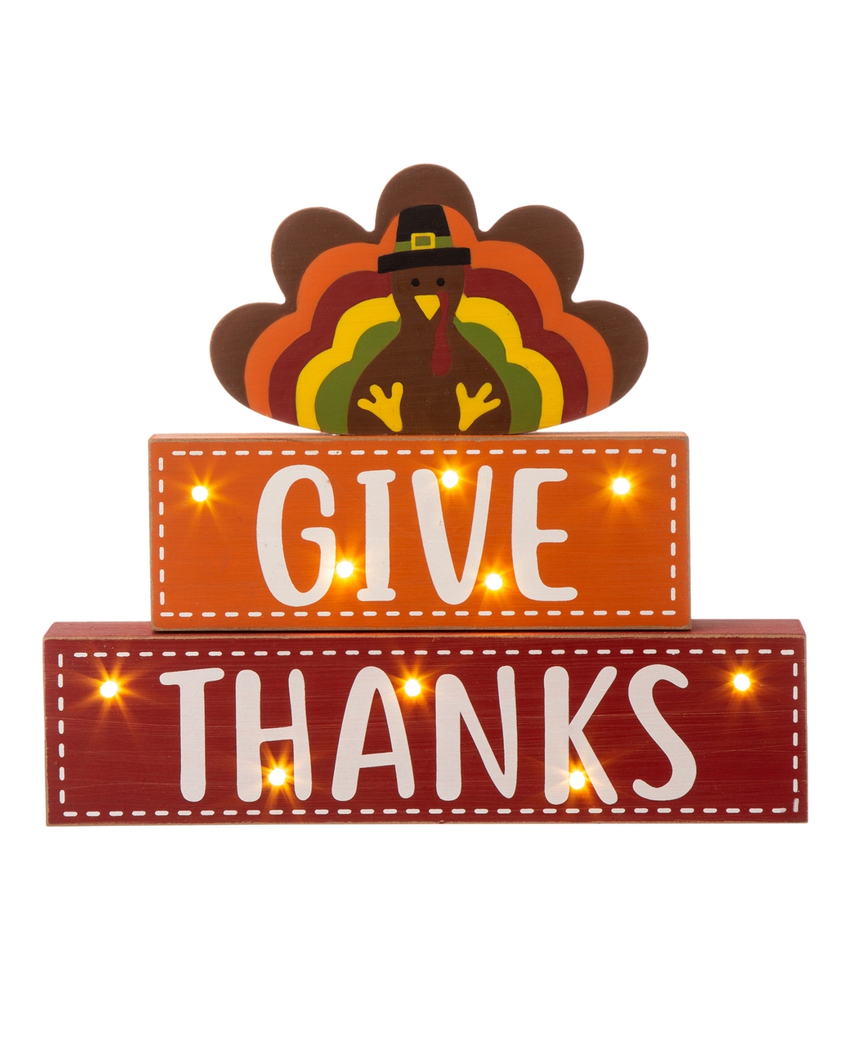 Glitzhome Thanksgiving Lighted Turkey-word Block Table Decor In Multi