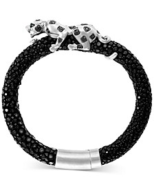 EFFY® Black Diamond (1/3 ct. t.w.) & Tsavorite Accent Panther Leather Bracelet in Sterling Silver