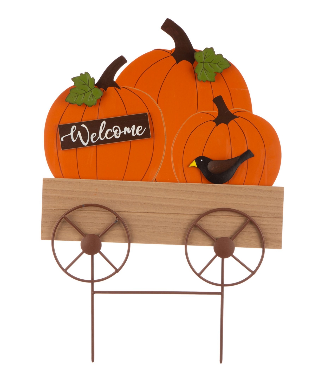 Glitzhome 26.38" Fall Metal And Wooden Pumpkin Cart Yard Stake Or Hanging Decor In Multi