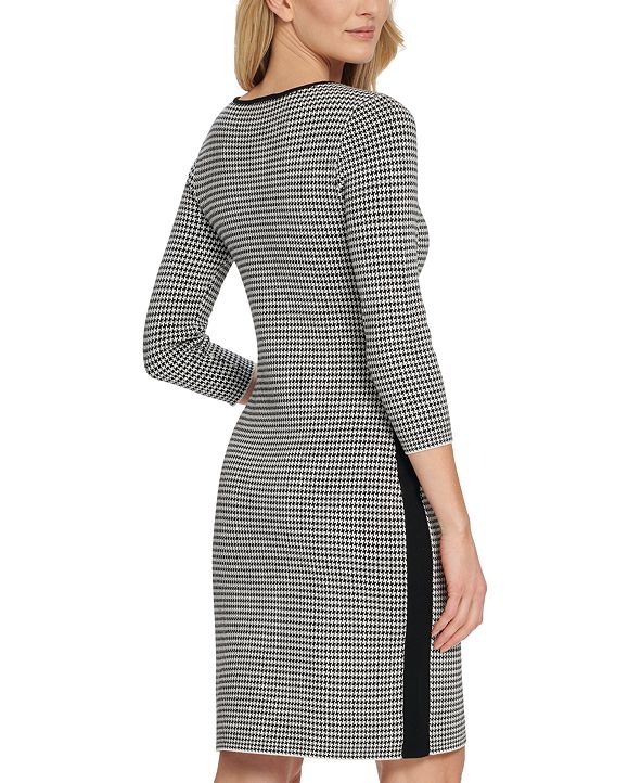 DKNY ContrastTrim Houndstooth Knit Dress & Reviews Dresses Women