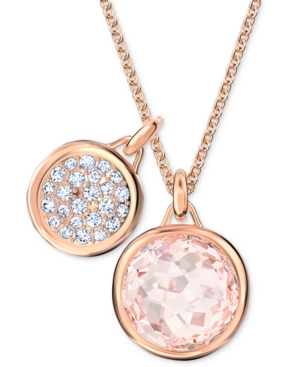 image of Swarovski Rose Gold-Tone Pave Coin & Crystal Pendant Necklace, 15-5/8