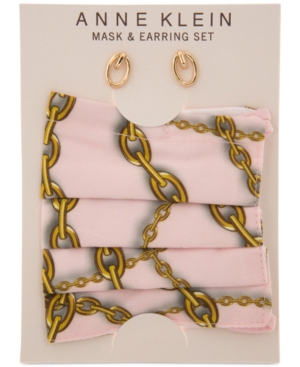image of Anne Klein Gold-Tone Chain Link Stud Earrings & Face Mask Set
