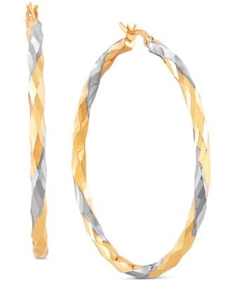 Macy's - Medium Two-Tone Twist Earrings in 14k Gold & White Rhodium-Plate, 1.57"