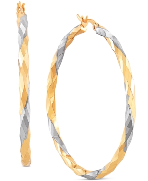 image of Medium Two-Tone Twist Earrings in 14k Gold & White Rhodium-Plate