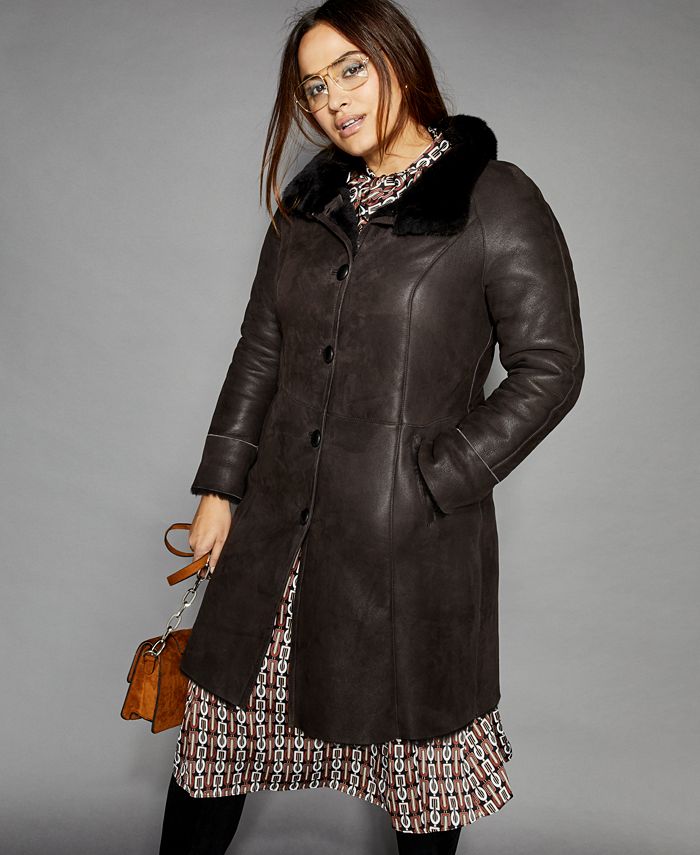 The Fur Vault Plus Size Shearling Lamb Mink Fur Trim Coat Macy s
