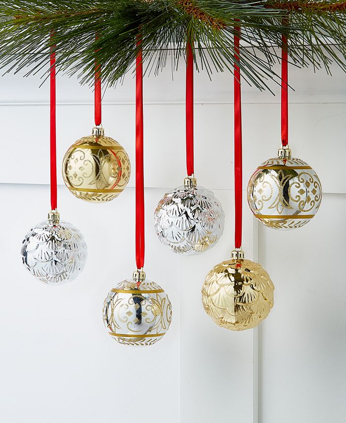 Holiday Lane Jewel Tones 4-Pc. Green and Gold-Tone Set of Ball Ornaments with a Decorated Finish