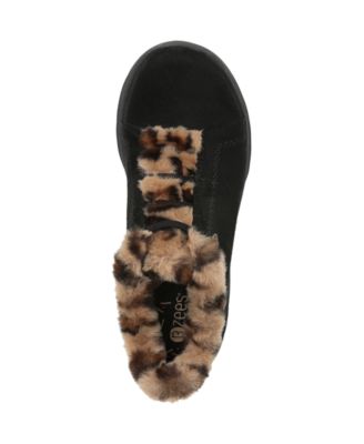 bzees golden fur trim slip on sneakers