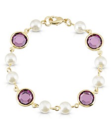 Gold-Tone Imitation Pearl with Purple Channels Link Bracelet