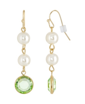 image of 2028 Gold-Tone Imitation Pearl with Light Green Channels Drop Earring