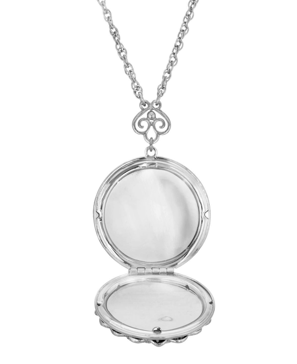 2028 Silver-tone Round Crystal Locket 30" Necklace In White