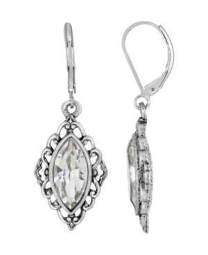 image of 2028 Silver-Tone Crystal Diamond Drop Lever back Earrings