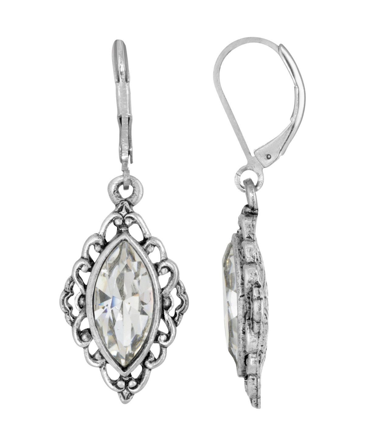 2028 Silver-tone Crystal Diamond Drop Lever Back Earrings In White