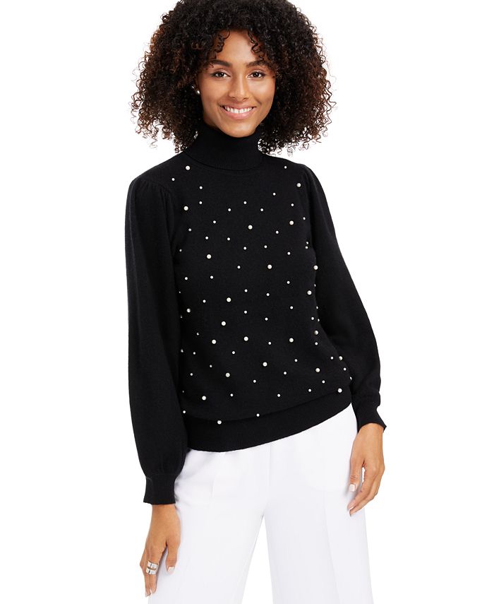 Charter Club Cashmere Embellished Turtleneck Sweater, Created for Macy ...