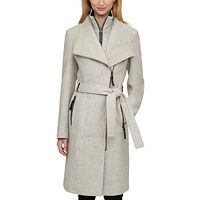 Calvin Klein Faux-Leather Trim Belted Women's Wrap Coat