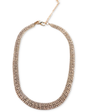 image of Inc Gold-Tone Rhinestone Mesh Collar Necklace, 15