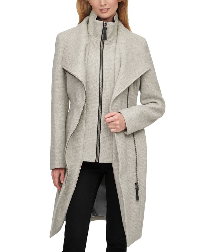 Calvin Klein Petite Size Envelope Collar Long Sleeve Belted Wrap Coat | Calvin  Klein Wrap Belted Coat 