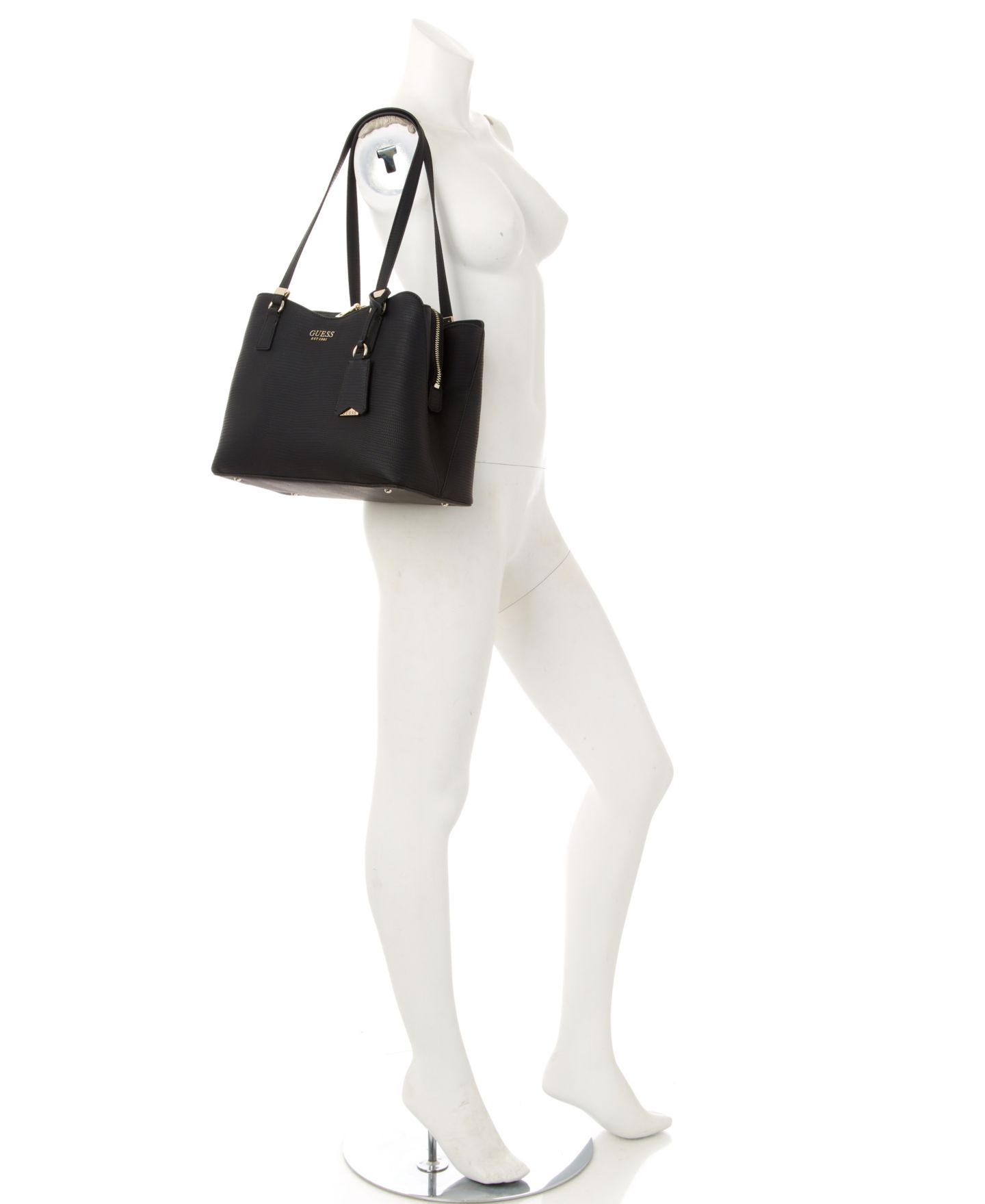 Женская сумка GUESS Lyndi Large Girlfriend Satchel, цвет: Чёрный — фото 2