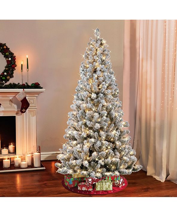 Macys Designer 2022 Christmas Trees Puleo 6.5" PreLit Flocked Virginia Pine Artificial Christmas Tree