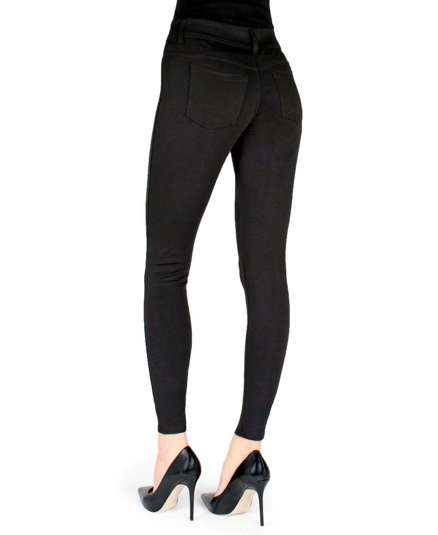 Женские леггинсы MeMoi Pants-Style Ponte Basic Pocket, цвет: Чёрный — фото 2