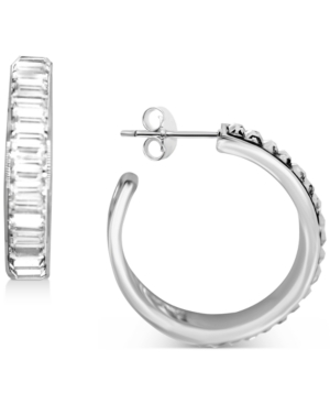 image of Essentials Crystal Baguette Small Hoop Earrings in Fine Silver-Plate, 1