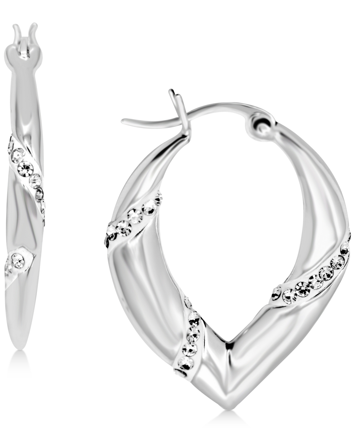Crystal Chevron Hoop Earrings in Silver-Plate - Silver