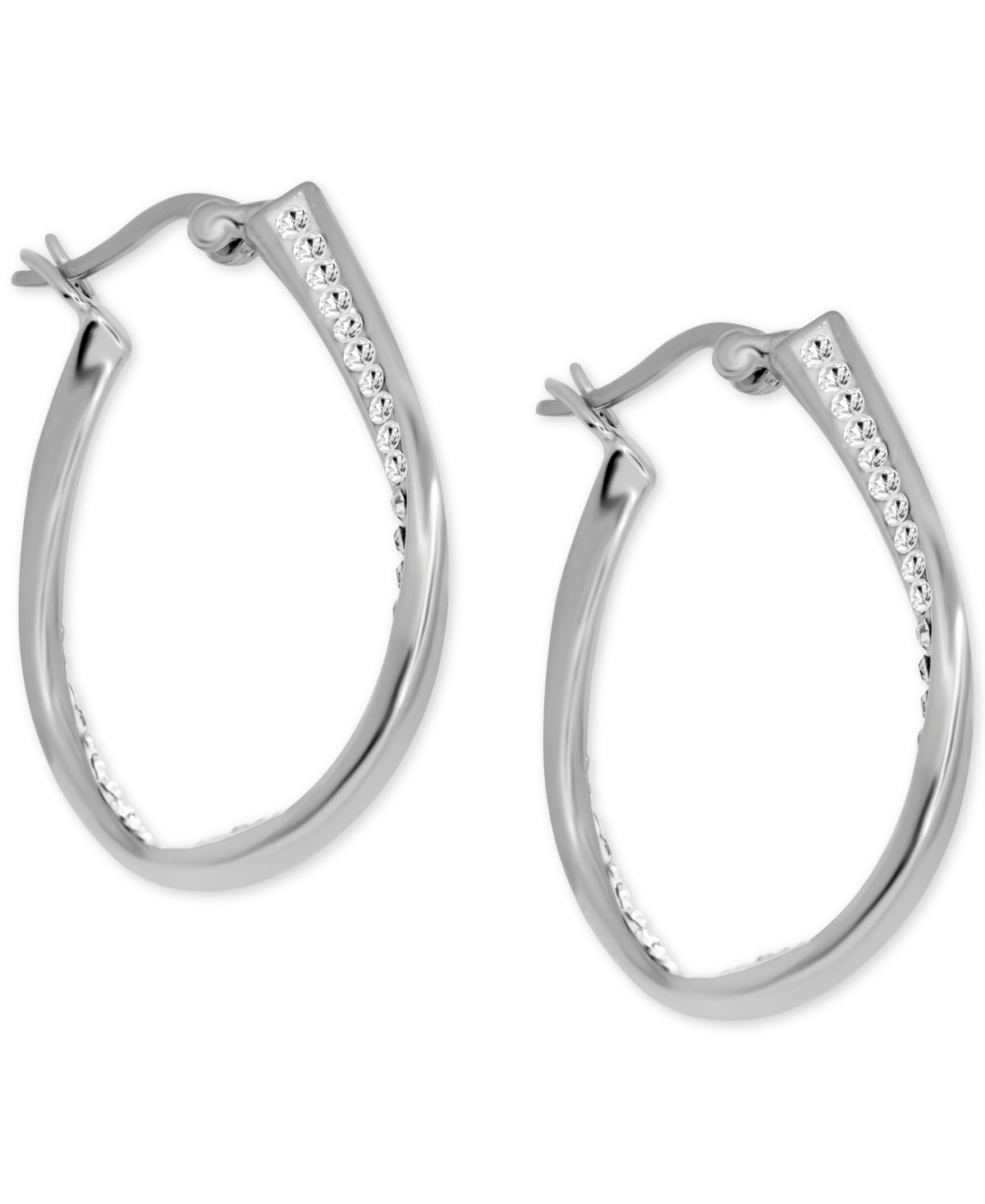 Crystal Small Hoop Earrings in Silver-Plate, 1" - Silver