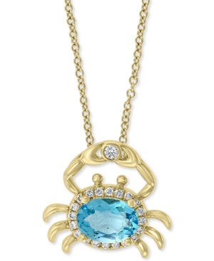 image of Effy Blue Topaz (1-1/6 ct. t.w.) & Diamond (1/8 ct. t.w.) Crab 18