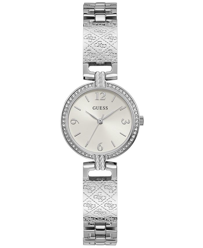 GUESS Women's Logo-Textured Stainless Steel Bracelet Watch 27mm ...