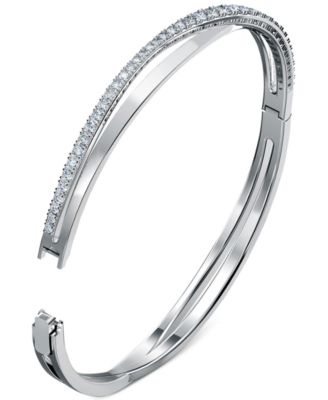 Silver-Tone Pav&eacute; Twisted Double-Row Bangle Bracelet