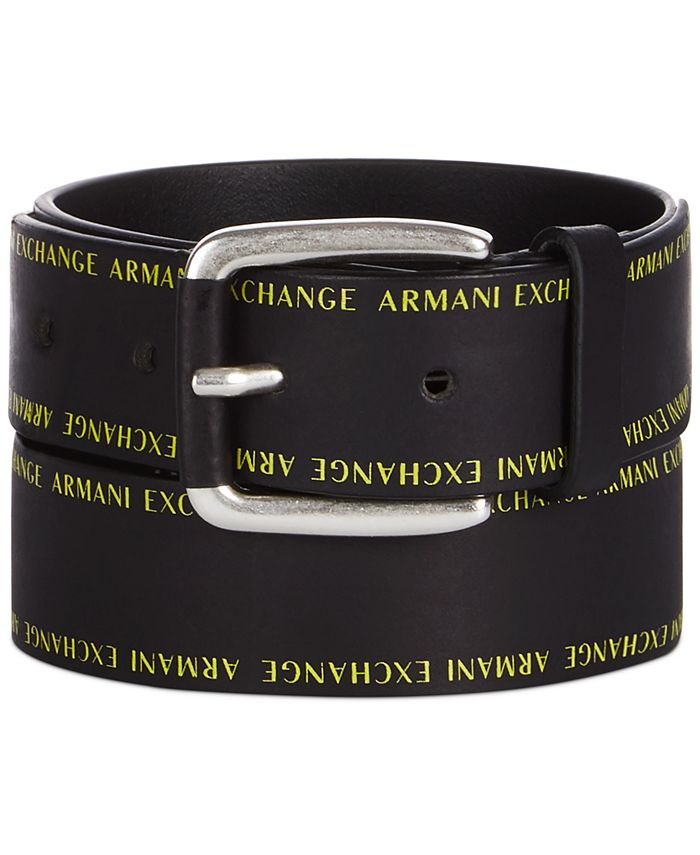 A|X Armani Exchange All over Logo AX Leather Leather Belt - Macy's