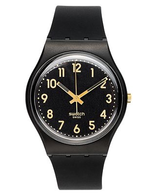 Swatch Watch, Unisex Swiss Golden Tac Black Silicone Strap 34mm GB274 ...