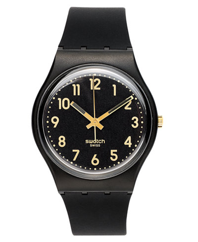 Swatch Watch, Unisex Swiss Golden Tac Black Silicone Strap 34mm GB274