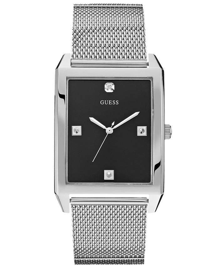 GUESS Watch, Men's Diamond Accent Stainless Steel Mesh Bracelet 40x35mm ...
